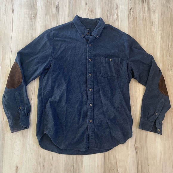 J. Crew Other - J. Crew L cotton wool blend Navy button down Shirt faux leather Elbow Patches